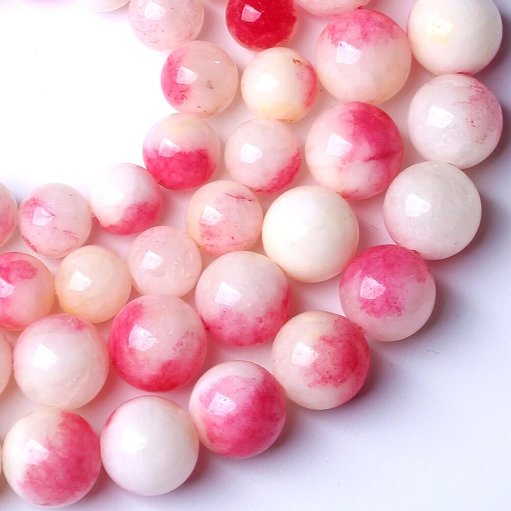 6602 72pcs 10mm Natural Pink White Jade Stone Beads Round Beads Energy